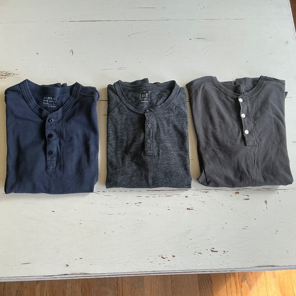3 J Crew & GAP gray navy blue Henley shirts tops Large